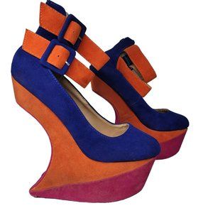 bumper nwot color block ankle strap crazy heels artistic abstract party size 5.5